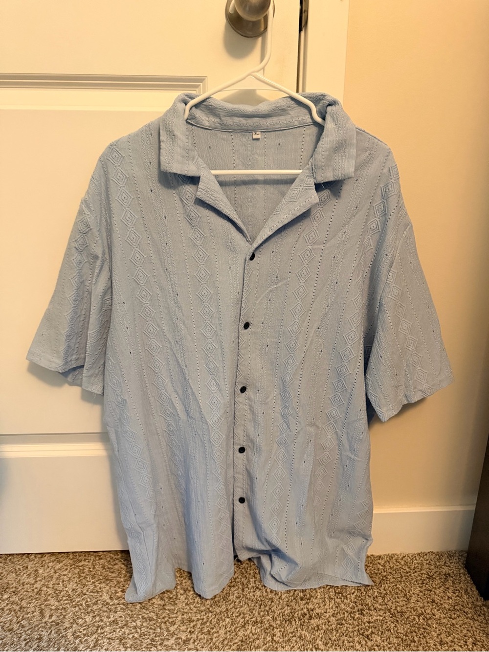 Amazon Men’s Light Blue Short Sleeve Button-Down Camp Shirt